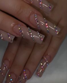 Long Acrylic Nail Designs, Bling Acrylic Nails, Gem Nails, Pink Acrylic Nails, Square Acrylic Nails, Fire Nails