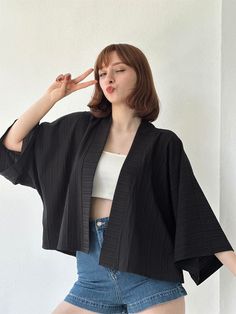 ★Product: - One Size. - It is suitable for all sizes up to XS-XXL. - Colored kimono: made of 100% viscose fabric. - İndigo kimono: made of 100% viscose fabric. - Black kimono: made of 50% cotton fabric contains polyester. ** Not recommended for those allergic to polyester. - It does not stick and does not itch. **Wash in cold water. ★ Model Size: - Width 73cm / 28.7" -- Model is 165 cm / 5'5" ★ Measurements: Length: 55cm / 21,6" **Because it is handmade, there may be slight variations in dimensi Kimono With Jeans, Loose Kimono, Women Kimono, Kimono Boho, Kimono Shirt, Black Kimono, Boho Shirt, Summer Cardigan, Boho Kimono