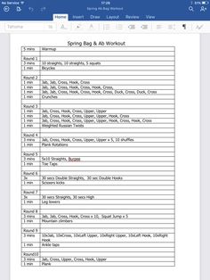 the spring bag workout list is displayed in microsoft's office 365 page, which shows how to do it