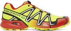 Low-top lightweight SensiFit™ ripstop sneakers in yellow and red. · Bonded trim throughout · Quicklace™ closure · Logo patch at vamp · Padded tongue and collar · Logo and text printed at sides · Mesh lining · Foam rubber midsole · Treaded Contagrip® rubber outsole Supplier color: Sulphur spring/High risk red/Black Casual Multicolor Trail Running Shoes For Outdoor Activities, Multicolor Trail Running Sneakers With Rubber Sole, Multicolor Sneakers With Rubber Sole For Trail Running, Multicolor Outdoor Running Shoes With Laces, Outdoor Multicolor Running Shoes With Laces, Sporty Yellow Low-top Trail Running Shoes, Casual Red Trail Running Shoes With Vibram Sole, Multicolor Outdoor Running Shoes, Casual Yellow Low-top Trail Running Shoes