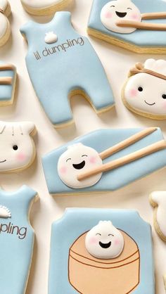 baby shower cookies decorated with blue and white icing