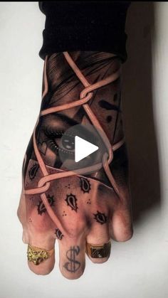 a person's hand with tattoos on it