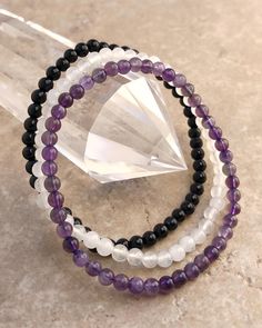 Motivational Jewelry, Snow Quartz, Energy Bracelets, Calming Stones, Black Agate, Healing Energy, Energy Crystals, Healing Powers, Gemstone Bracelet