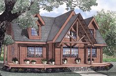 this is an artist's rendering of the log cabin house plans for small homes