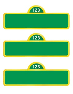 three green and yellow numbered labels with numbers on them