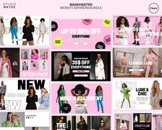 a collage of photos with different models in pink and black outfits, including one woman wearing