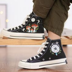 Embroidered Converse Casual High-top Sneakers With Embroidered Graphics, Casual Custom Embroidery Lace-up Sneakers, Casual Embroidered Closed Toe Sneakers, Vintage Embroidered Low-top Sneakers, Casual Sneakers With Multicolor Embroidery And Round Toe, Casual Embroidered Canvas Shoes With Round Toe, Multicolor Embroidered Logo Low-top Sneakers, Multicolor Embroidered Low-top Sneakers, Casual High-top Sneakers With Custom Embroidery