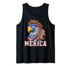 an american eagle with the words merica on it's chest and sunglasses in his head