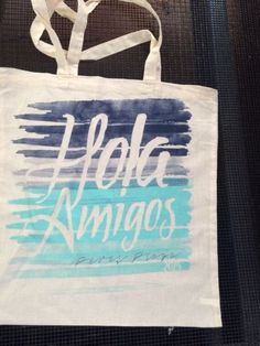 HOLA AMIGOS! This was made for a destination wedding in Mexico. Welcome Totes for all guests! #destinationwedding #weddingtotes #screenprinting Destination Wedding In Mexico, Wedding In Mexico, Screenprinting