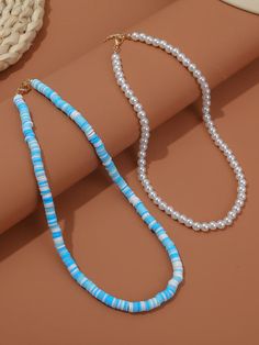 2pcs Faux Pearl Decor Necklace – theshejewelry Sead Bead Necklace, Preppy Necklaces, Clay Bead Necklace, Preppy Bracelets, Preppy Jewelry, Beads Craft Jewelry, Crystal Aesthetic, Beaded Jewelry Necklaces, Necklace Ideas