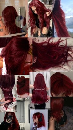 Red Hair Color No Bleach, Different Red Hair Colors Shades, Cherry Hair Dye, Blood Red Hair Color, Rich Red Hair, Red Hair No Bleach, Red Hair Shades, Crimson Red Hair, Cherry Cola Hair Color