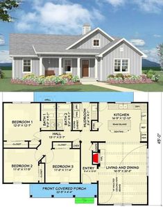 the floor plan for a small house with two bedroom and an attached garage, which is also