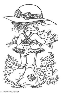 a girl in a hat and dress with flowers