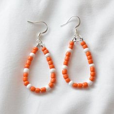 tn vols earrings, seed bead teardrop dangle earrings, college football earrings, game day jewelry, Tennessee volunteers White Beaded Teardrop Earrings, White Teardrop Beaded Earrings, Orange Teardrop Beaded Earrings With Ear Wire, Orange Teardrop Beaded Earrings As Gift, Orange Teardrop Beaded Earrings For Gift, Orange Teardrop Beaded Earrings With Dangling Beads, White Teardrop Earrings With Colorful Beads, Orange Teardrop Beaded Earrings, White Teardrop Beaded Earrings For Pierced Ears