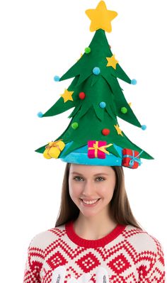 100% Polyester SUPER VALUE PACK. Plush Christmas Tree Hat with gift boxes for Festive Party Dress Up Celebrations, Winter Party Favor, Christmas Decorations, Beanie Costume Accessories Green UNIQUE DESIGN & EASY TO USE Soft plush wrapped with a star on its top, which will keep you snuggly warm on those cold winter nights! Easy and comfortable to wear. Creative Xmas Tree and plush pom design. Make you and your children more cute and adorable. Whether you'll be Santa, a Christmas tree, or vari Crazy Christmas Hat, Diy Christmas Hats, Winter Party Favor, Tree Hat, Christmas Tree Hat, Box Costumes, Christmas Crafts For Toddlers, Christmas Costume, Hat Ideas