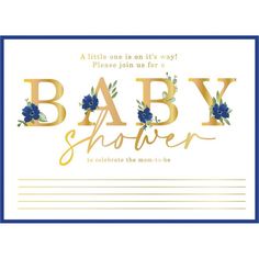 a baby shower card with blue flowers on it