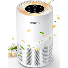 an air purificater with flowers coming out of it's side