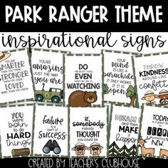 the park ranger theme is shown in black and white with text that reads,'parks ranger