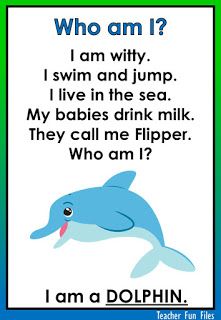 a blue dolphin saying who am i?