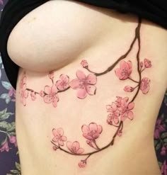 a woman's stomach with pink flowers on it