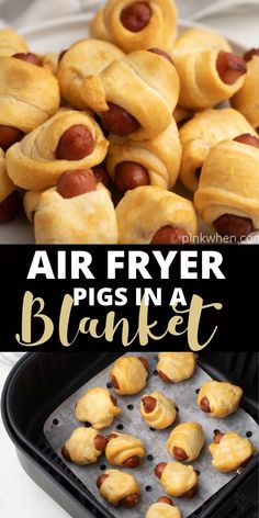 air fryer pigs in a blanket with text overlay