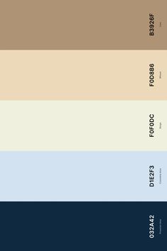 the color scheme for different shades of blue, beige and brown with text on it