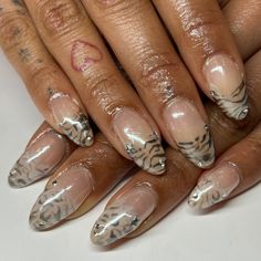 getting your cats fur print on your nails is sooo it 💅🏾🐈🐈‍⬛ #nailart #westlondonnails #westlondonnailtech Design On Two Nails, Sheer Polka Dot Nails, Cool Fall Nail Designs, Winter Time Nails, Y2k Winter Nails, Snow Leopard Nails, New Years Nails French Tip, White Animal Print Nails, Victorian Nails Designs