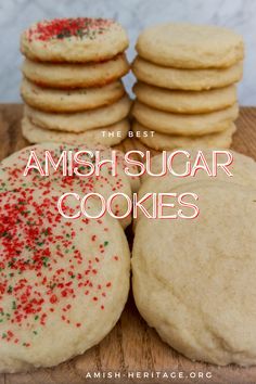 the best amish sugar cookies on a wooden cutting board with sprinkles