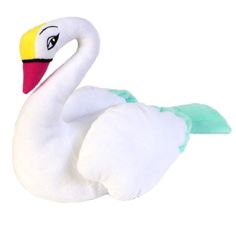 a white stuffed swan with a green beak