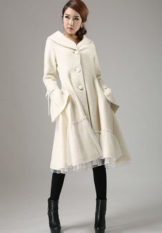 wool coat white coatBegin white coat winter coat dress by xiaolizi Winter Wedding Coat, White Wool Coat, Winter Coat Dress, Mode Mantel, Boho Coat, Wedding Coat, Tailored Clothes, Coat For Women, Wool Clothing