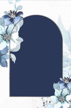 an arch with blue flowers and leaves on it