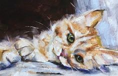 a painting of a cat laying down on the ground