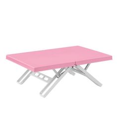 a pink folding table with white legs on an isolated white background for display or montage