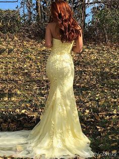 Mermaid Yellow, Lace Evening Dress Long, Lilac Prom Dresses, Lace Prom Dresses, Dresses Yellow, Mermaid Prom Dresses Lace, Strapless Evening Dress, Prom Dresses Yellow, Strapless Prom Dresses