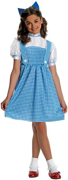 Dorothy Girl's #Costume from the Wizard of Oz features a blue hair bow and blue checkered Dorothy costume dress with attached white shirt. Ruby Slippers not included. Dorothy Dress, Justice League Costumes, Oktoberfest Outfits, Dorothy Costume, Dorothy Wizard Of Oz, Roman Costume, Australian Costume, Leia Costume, Pirate Wench Costume