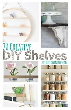 some shelves that have flowers in them and the words, 20 creative diy shelves