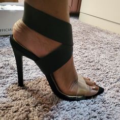 Sexy Black Pointy Toe Heels With Lycra Criss Cross Around Ankle And Clear Strap Across The Toes. Never Worn. Size Is Uk 5 Which Is A Us 7. Perspex Heels, Ego Shoes, Pointy Toe Heels, Criss Cross, Shoes Women Heels, Black Shoes, Shoes Heels, Size 7, Pumps