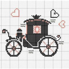 a cross stitch pattern with a horse drawn carriage and the words love written on it