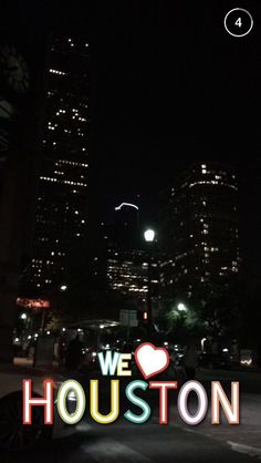 we love houston with the city lights in the background