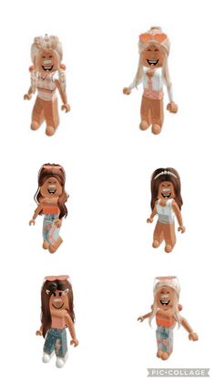 six different images of the same person in various poses, with one being a doll