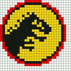 an image of a pixellated smiley face in red, yellow and black colors on a white background