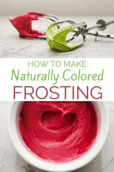 how to make naturally colored frosting in a bowl with spoons on the side