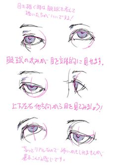 the steps to draw an anime eye with pencils on paper, including eyes and eyebrows