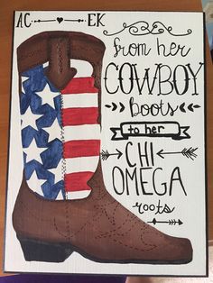 a cowboy boot with an american flag painted on the side and words written below it