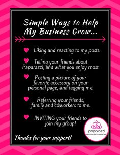 a pink and black sign with the words simple ways to help my business grow on it