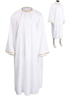 a white clergy robe with gold trim