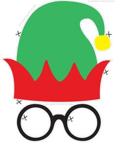 a green and red hat with glasses on the bottom, in front of it is an image of a pair of eyeglasses