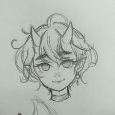 a drawing of a girl with horns on her head