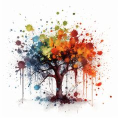 the colorful tree is painted with watercolors