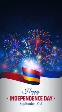 happy independence day greeting card with fireworks